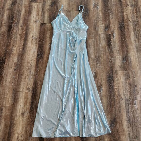 Retrofete Yesi Dress in Blue Silver Size Small Metallic Maxi Spaghetti Straps - Picture 3 of 11